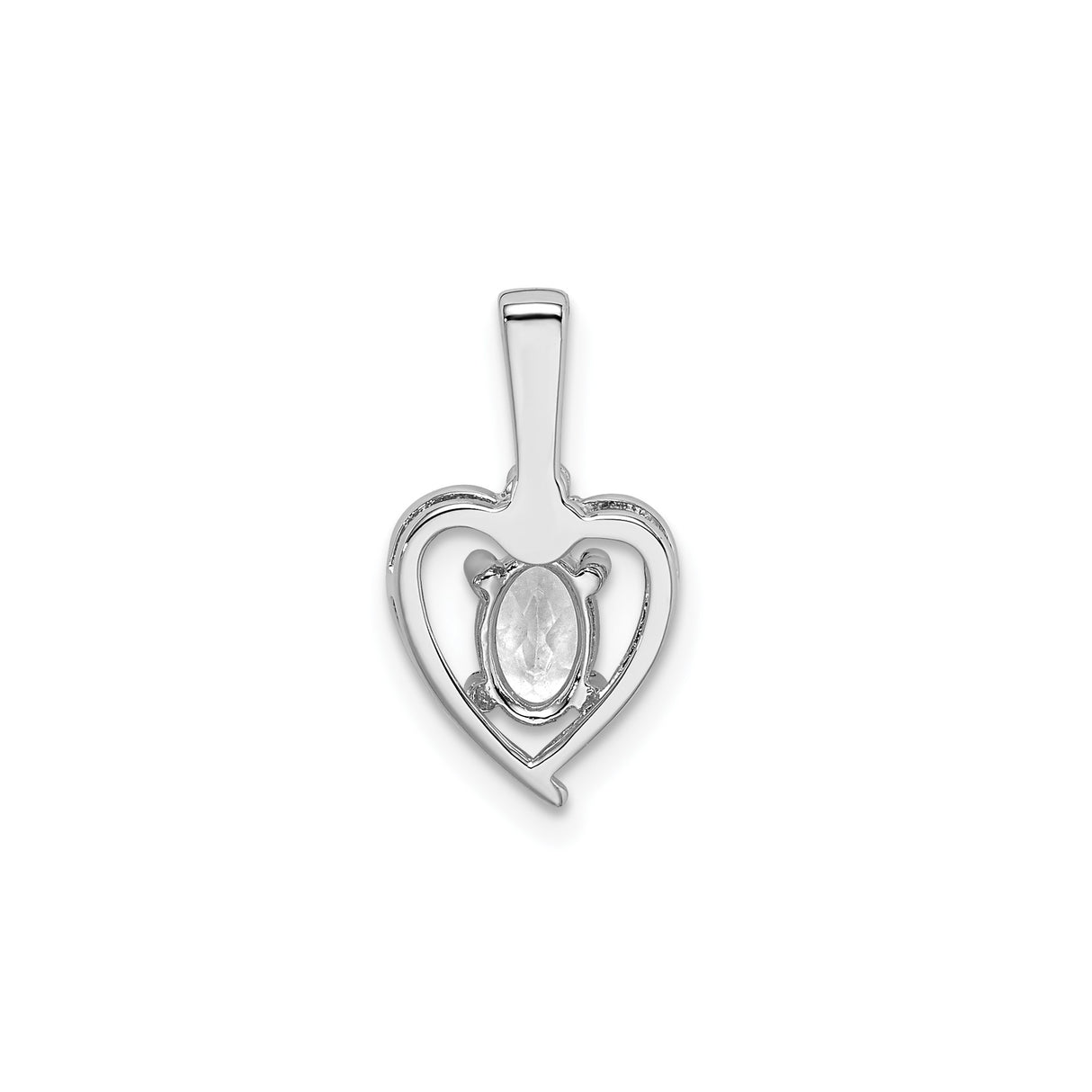 Sterling Silver Heart Pendant with Oval Cut Cubic Zirconia and Diamond Accents