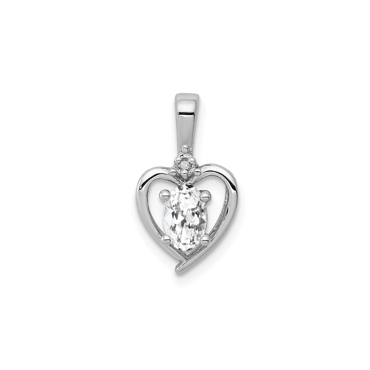 Sterling Silver Heart Pendant with Oval Cut Cubic Zirconia and Diamond Accents