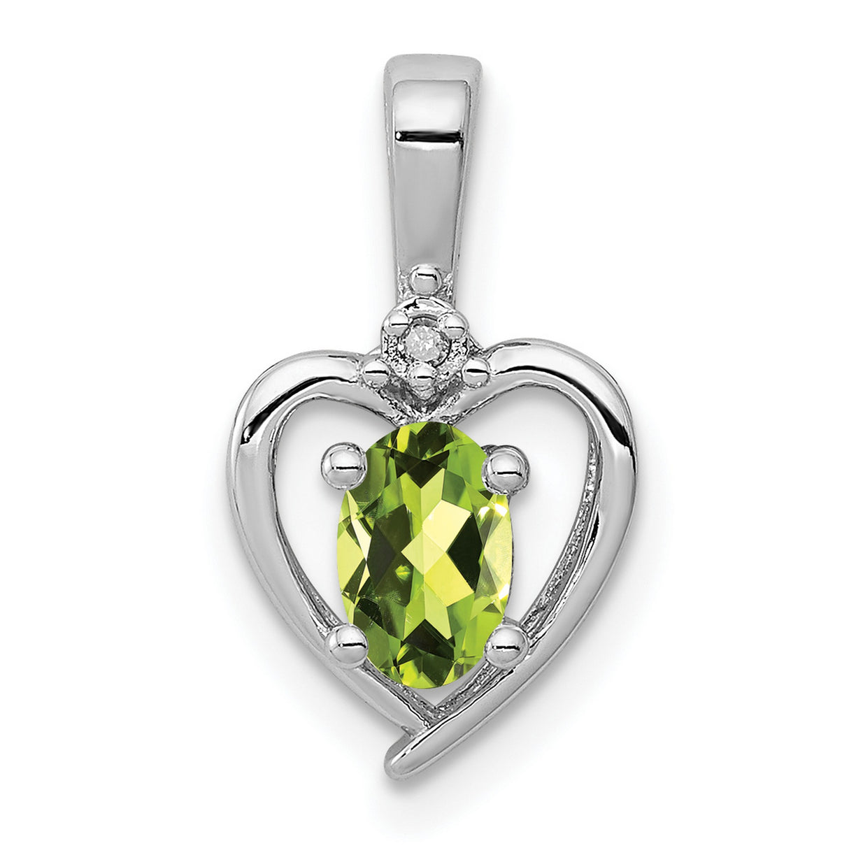 Sterling Silver Heart Pendant with Peridot and Diamond Accents, August Birthstone Jewelry