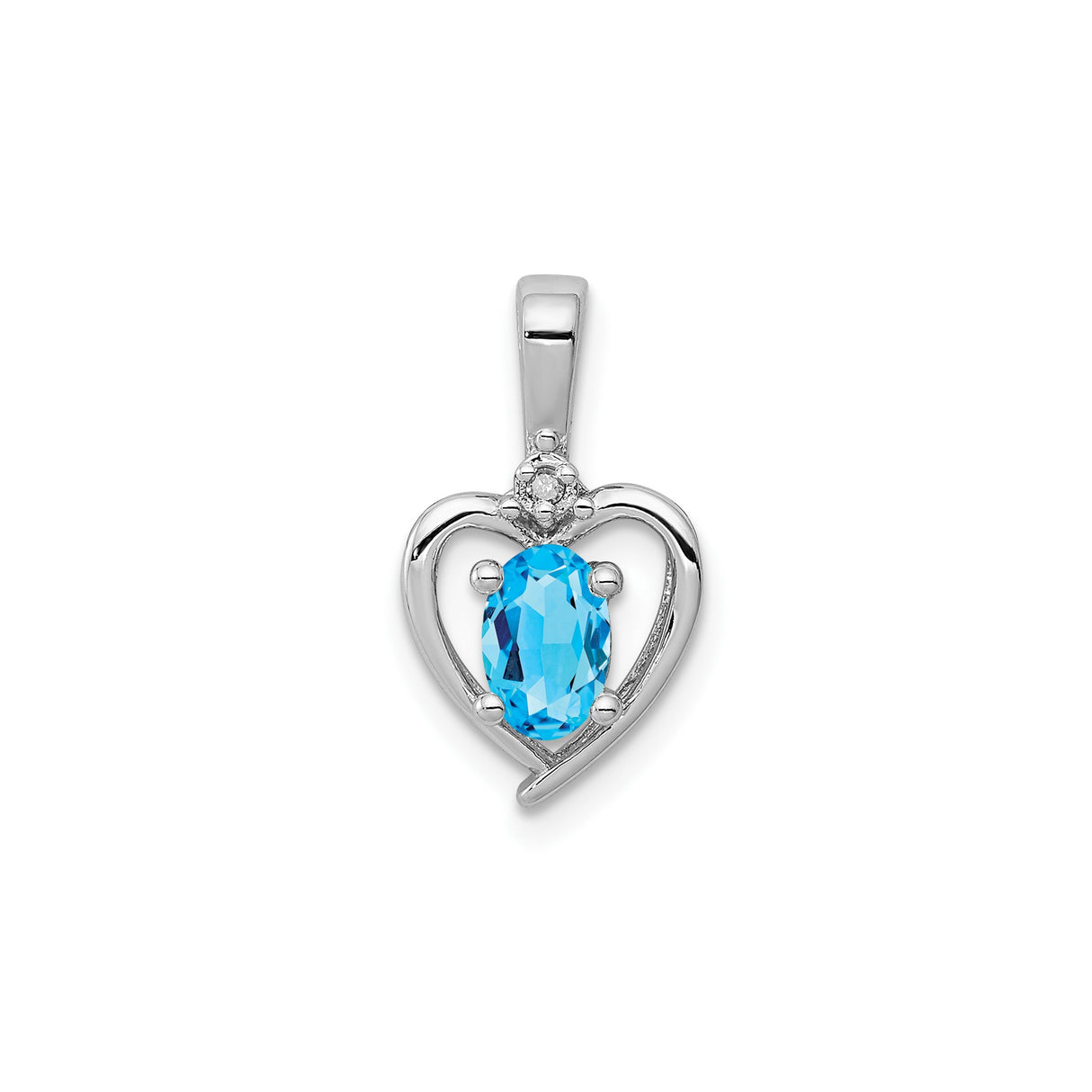 Sterling Silver Heart Pendant with Swiss Blue Topaz and Diamond Accents