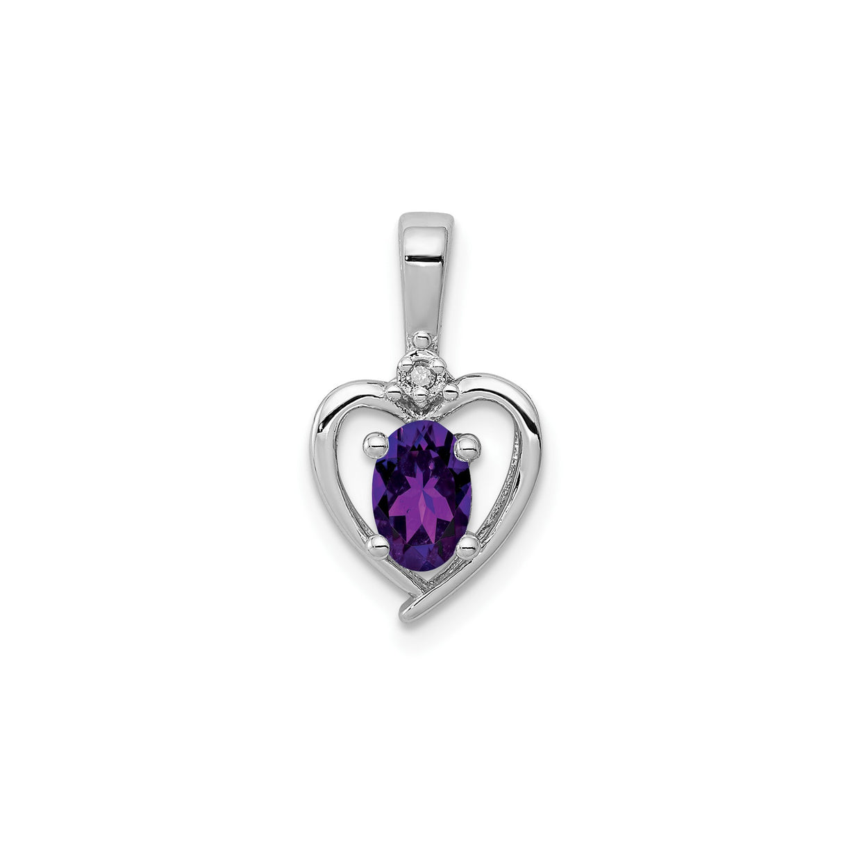 Sterling Silver Pendant with Heart-Shaped Amethyst and Diamond Accents for Women