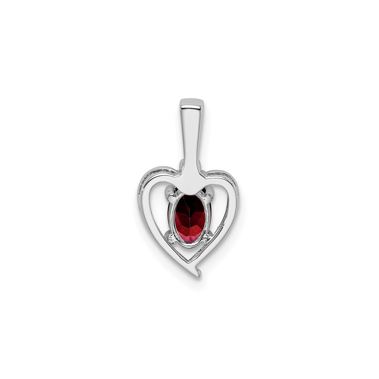 Sterling Silver Heart Pendant with Oval Garnet and Diamond Accents