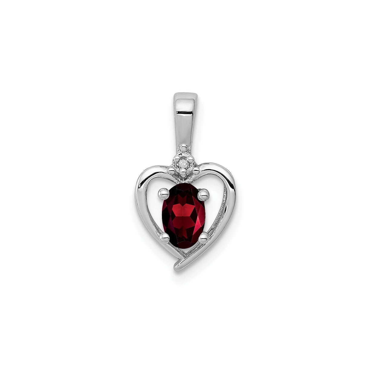 Sterling Silver Heart Pendant with Oval Garnet and Diamond Accents