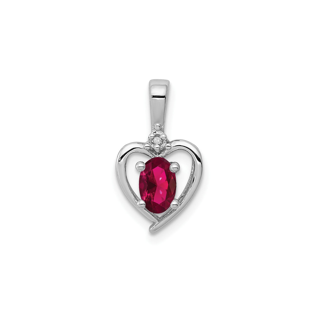 Sterling Silver Heart Pendant with Oval Ruby and Diamond Accents, Romantic Open Design