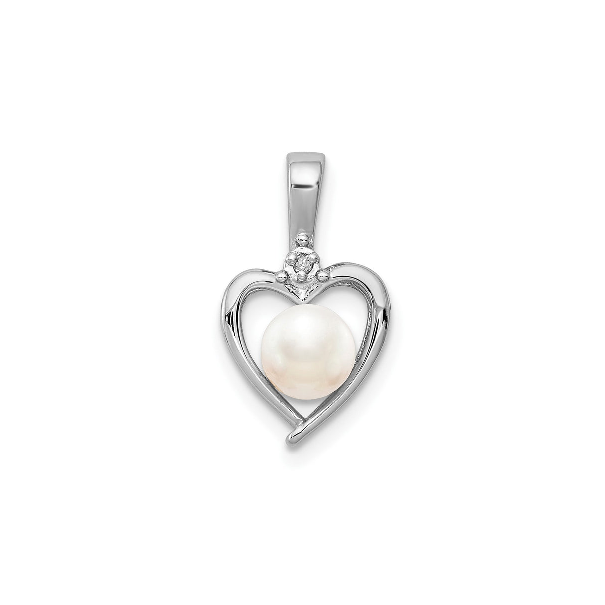 Sterling Silver Heart Pendant with White Pearl and Diamond Accents for Women