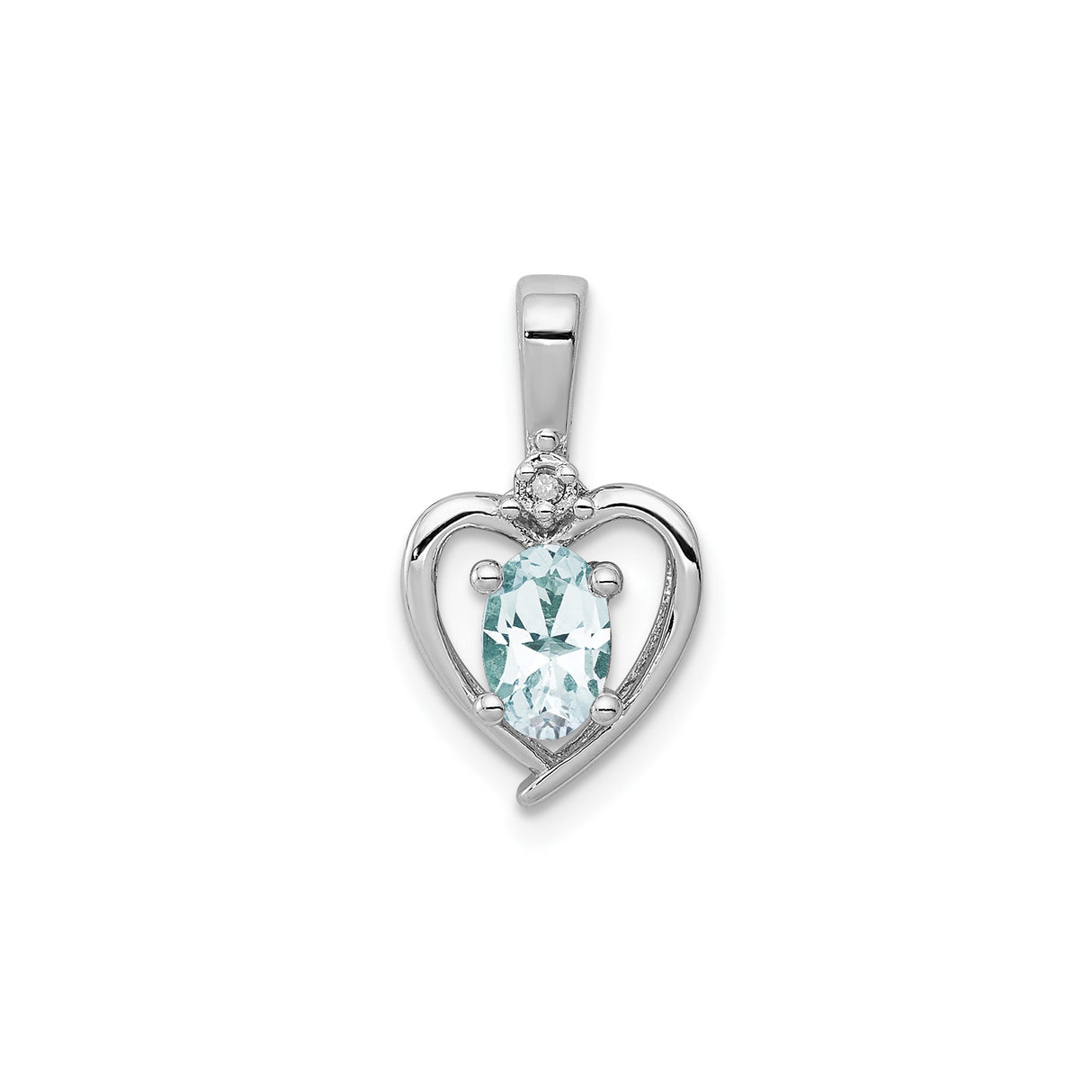 Sterling Silver Heart Pendant with Aquamarine and Diamond Accent for Women