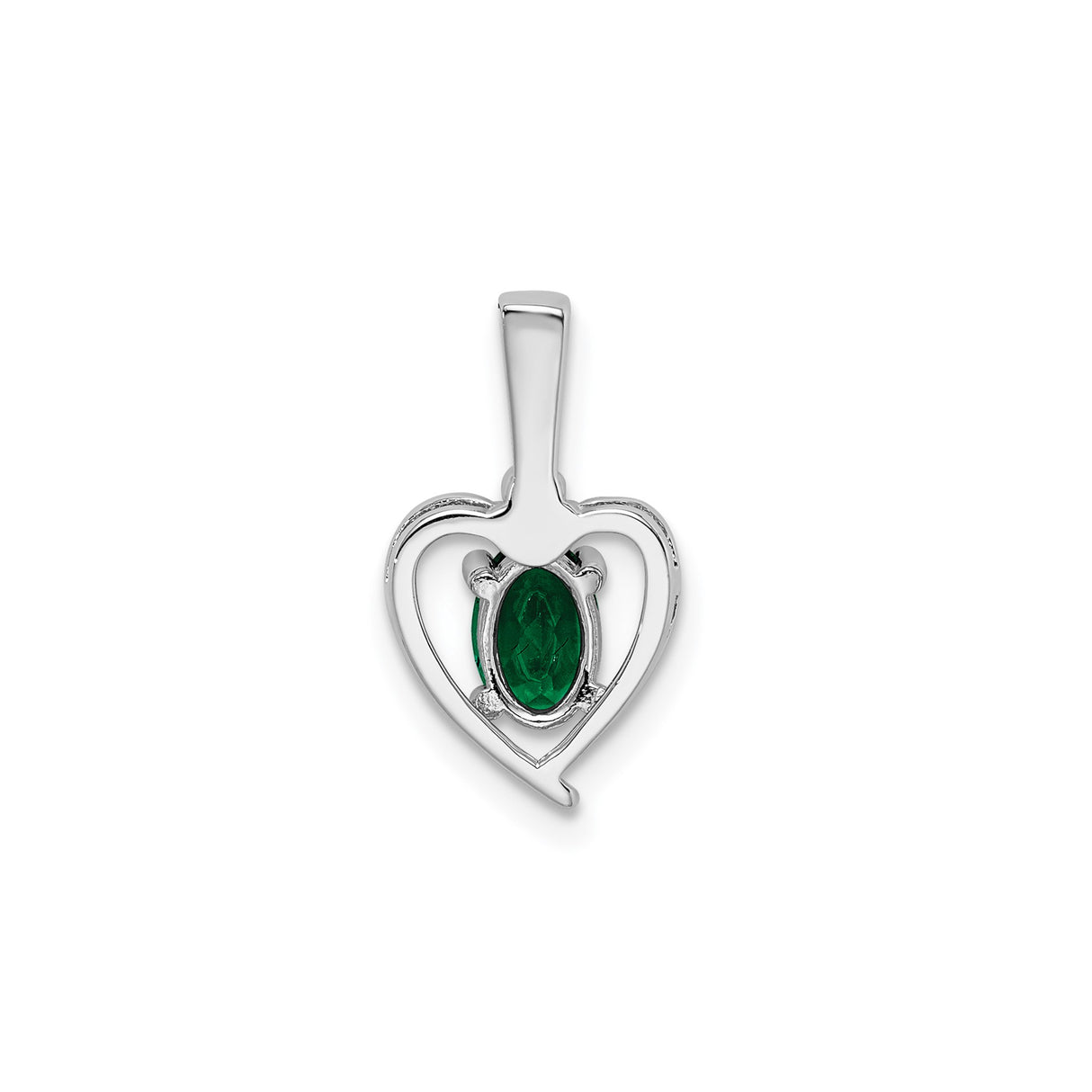 Sterling Silver Heart Pendant with Oval Cut Emerald and Diamond Accents