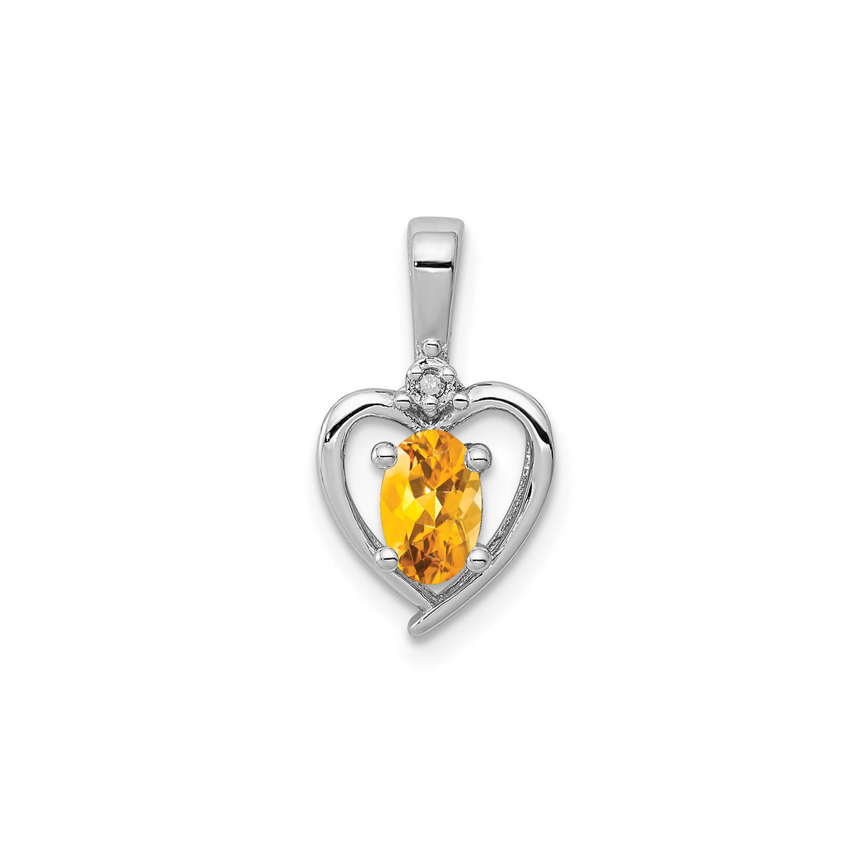 Sterling Silver Heart Pendant with Citrine and Diamond Accent Stones, Romantic Jewelry for Women