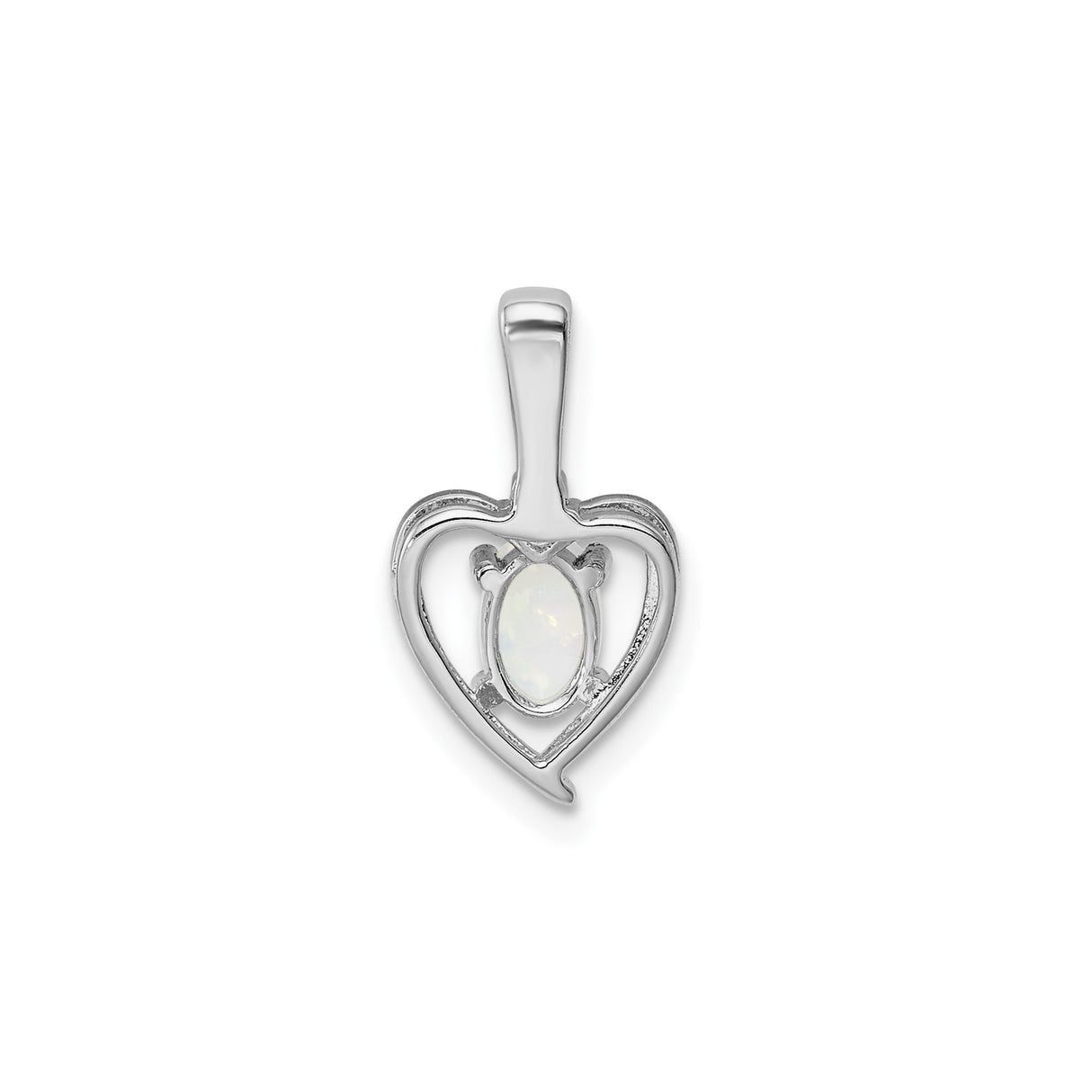 Sterling Silver Heart Pendant with White Opal Centerpiece and Diamond Accent