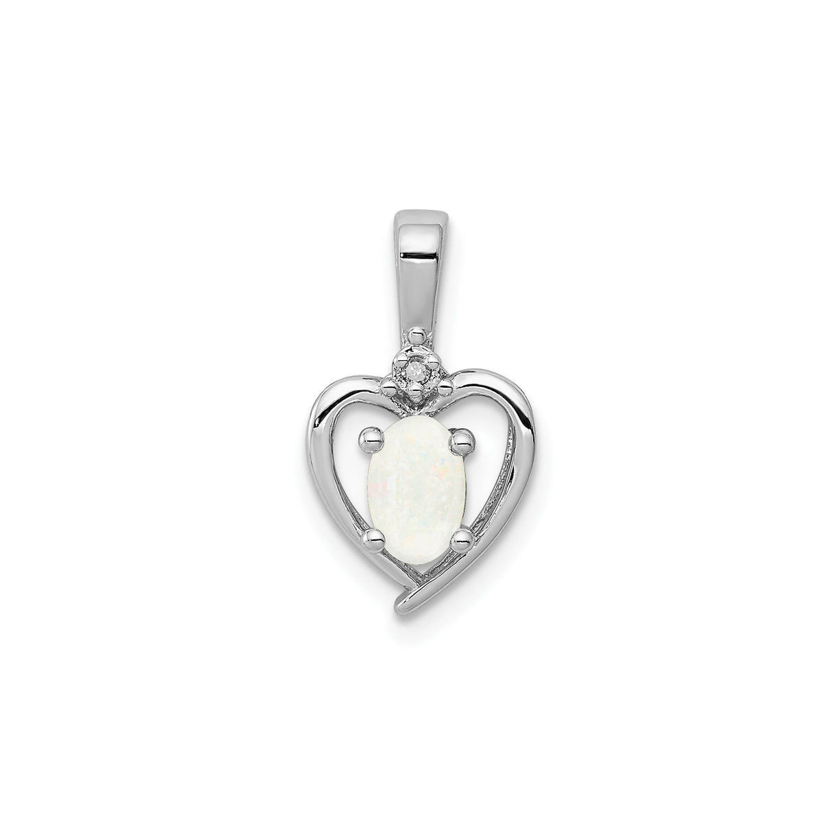 Sterling Silver Heart Pendant with White Opal Centerpiece and Diamond Accent