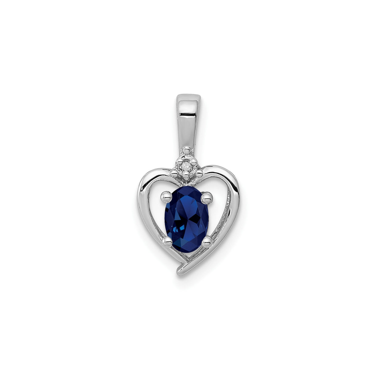 Sterling Silver Heart Pendant with Oval Sapphire and Diamond Accents, Romantic Jewelry for Women