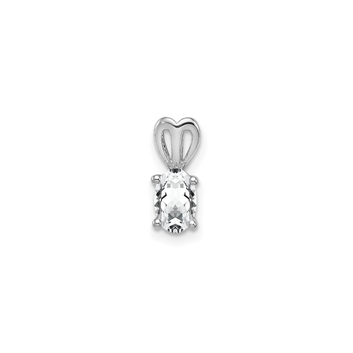 Sterling Silver Oval Pendant with White Topaz and Heart Bail for Women