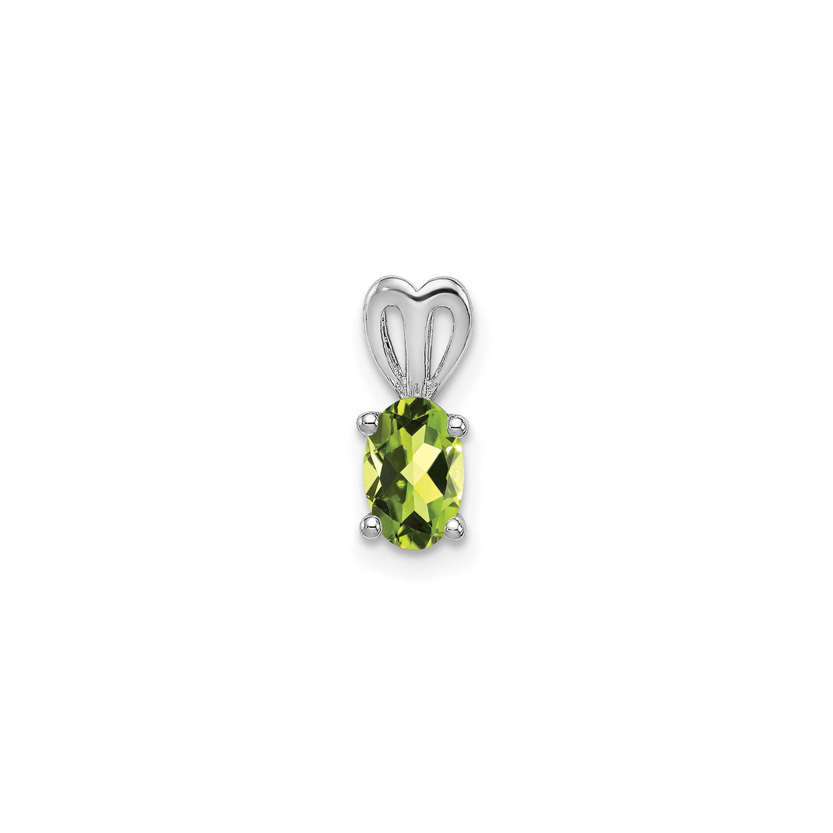 Sterling Silver Heart Pendant with Oval Peridot, Romantic Bail Design, August Birthstone Jewelry