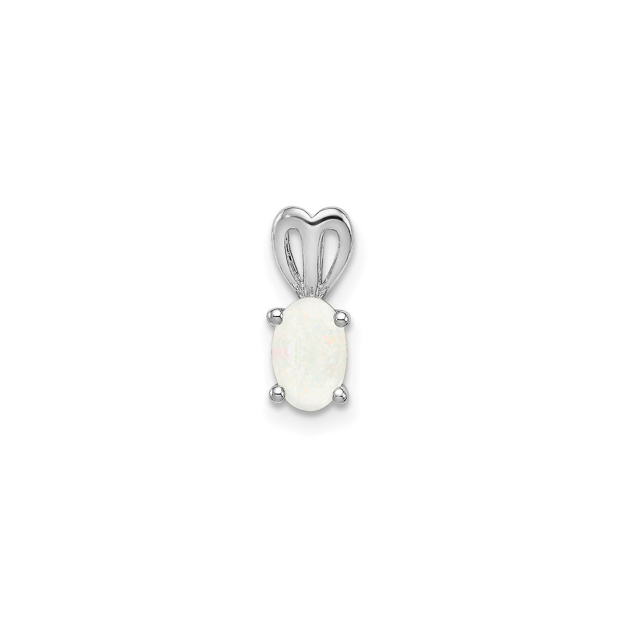 Sterling Silver Opal Pendant with Oval White Lab-Created Opal and Heart-Shaped Bail