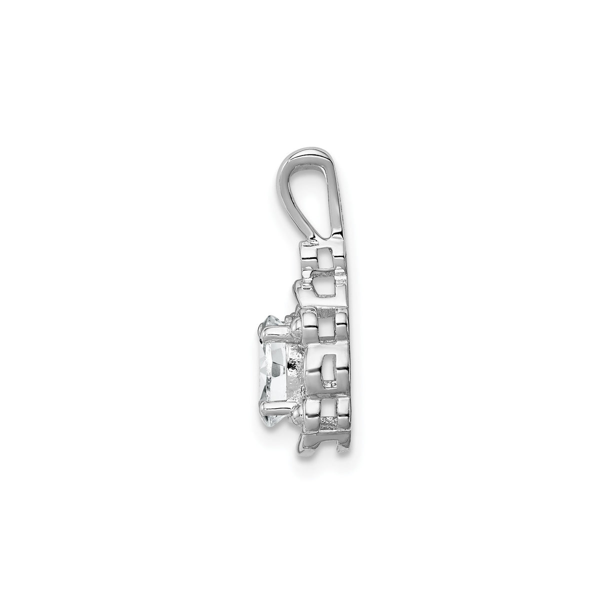 Sterling Silver Pendant with White Topaz and Diamond Accents, Vintage Scroll Design