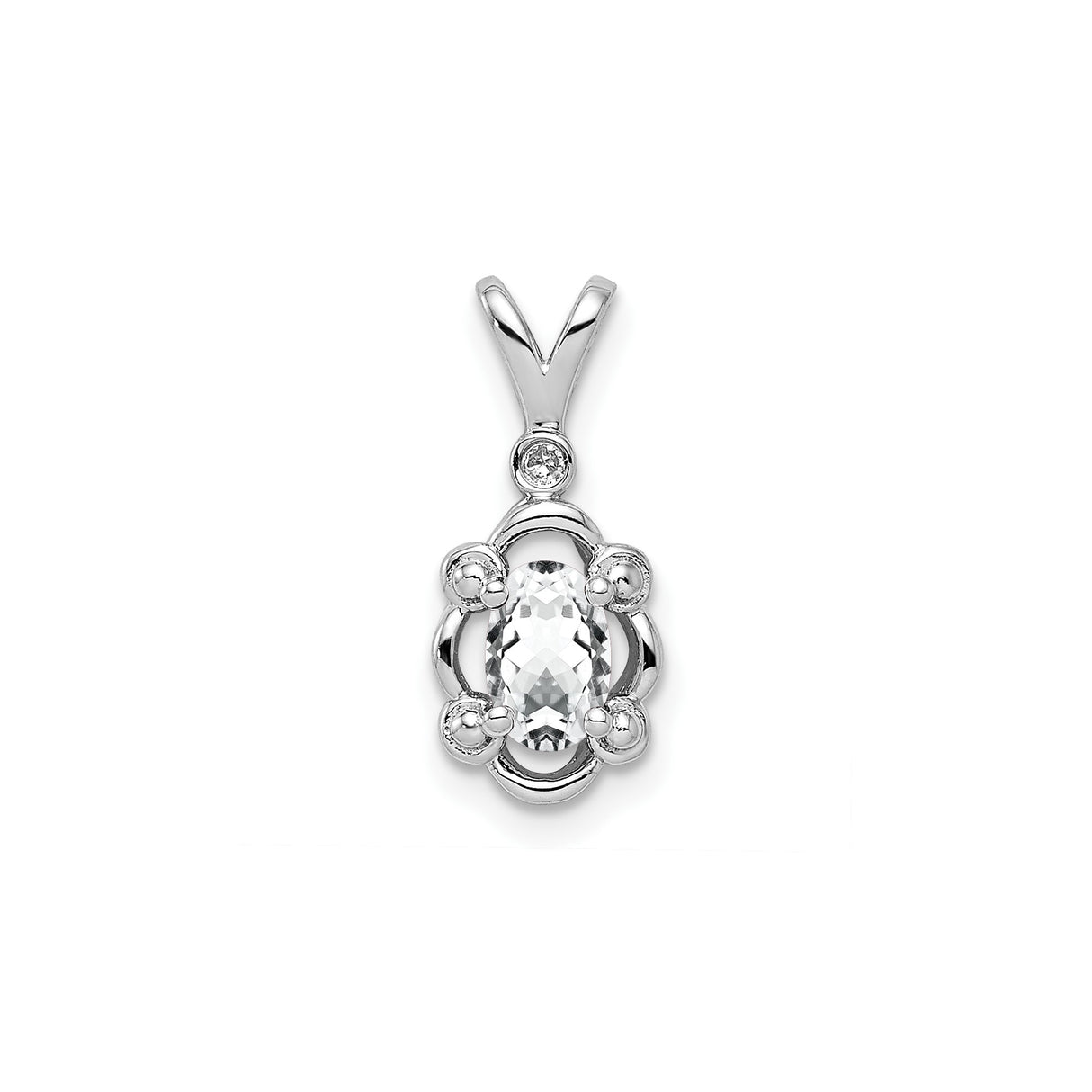 Sterling Silver Pendant with White Topaz and Diamond Accents, Vintage Scroll Design