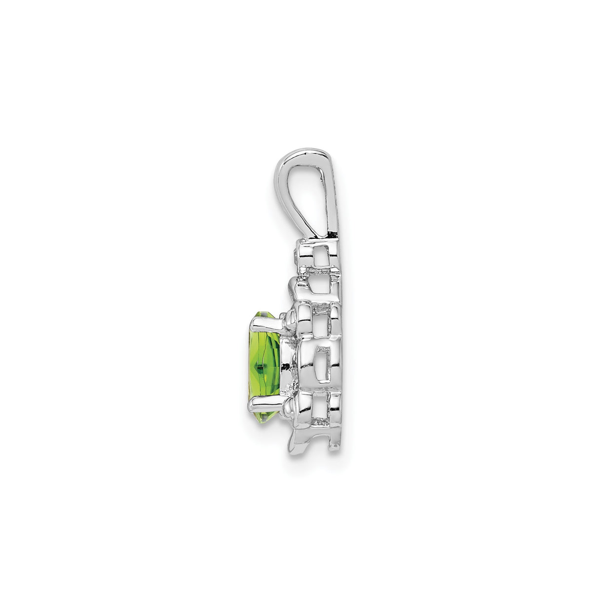 Sterling Silver Pendant with Peridot and Diamond Accents, Filigree Detailing, August Birthstone