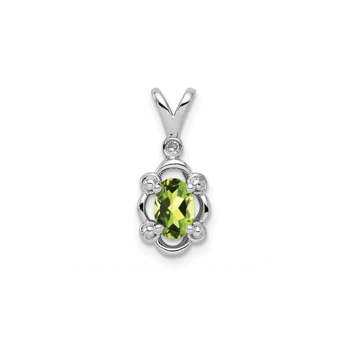 Sterling Silver Pendant with Peridot and Diamond Accents, Filigree Detailing, August Birthstone