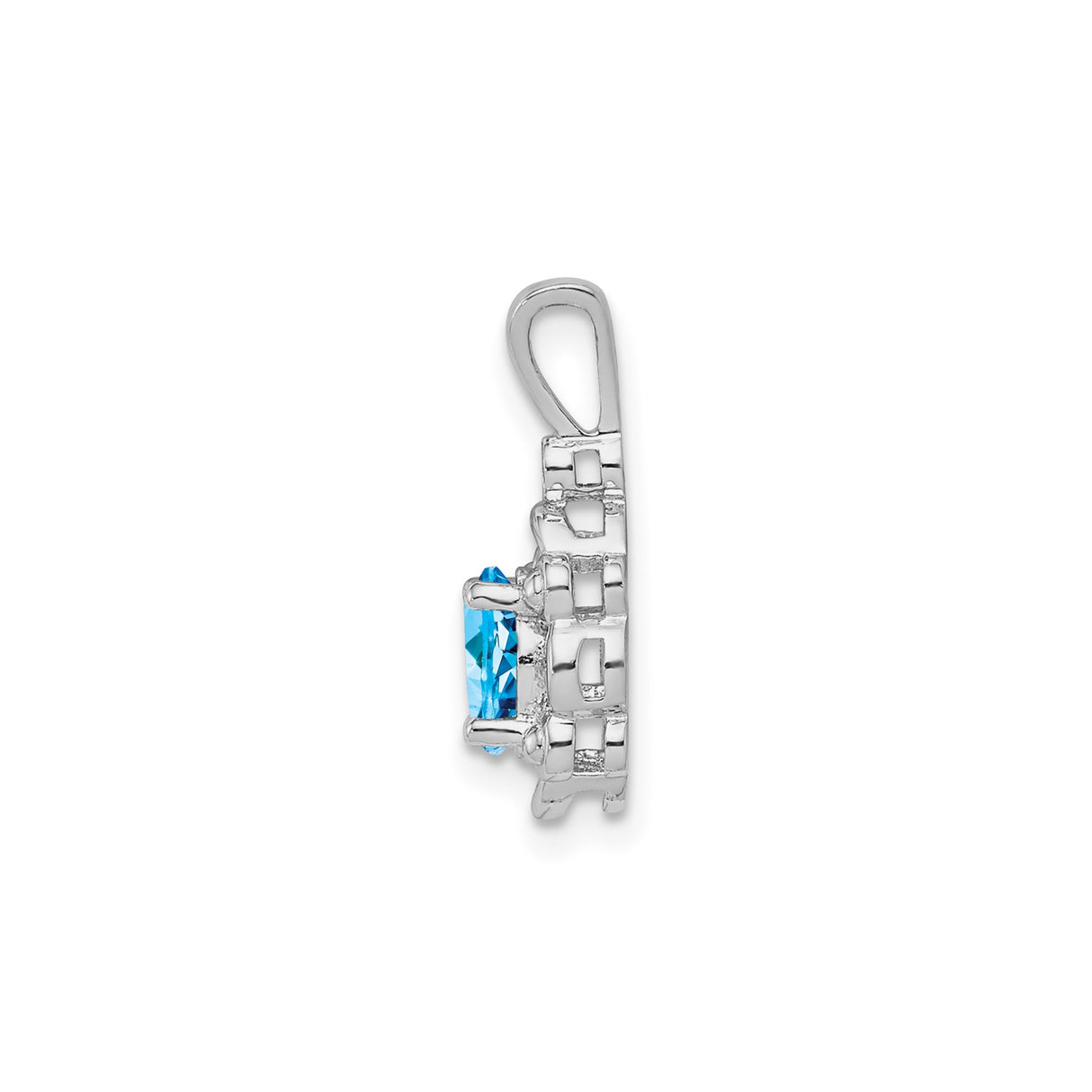 Sterling Silver Pendant with Swiss Blue Topaz and Diamond Accent, Open Scrollwork Design
