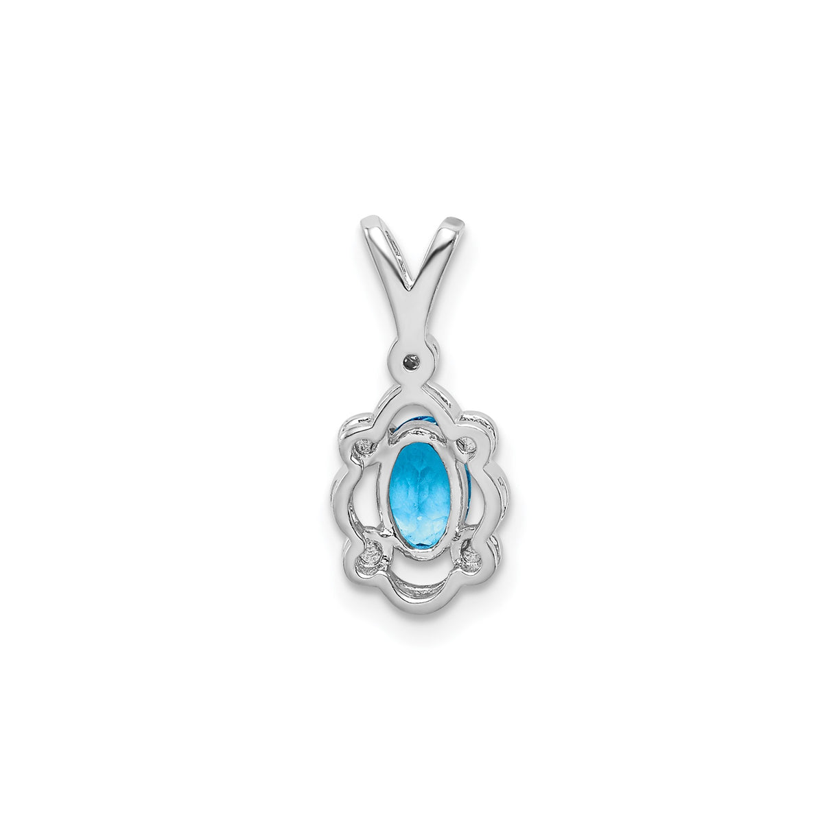 Sterling Silver Pendant with Swiss Blue Topaz and Diamond Accent, Open Scrollwork Design