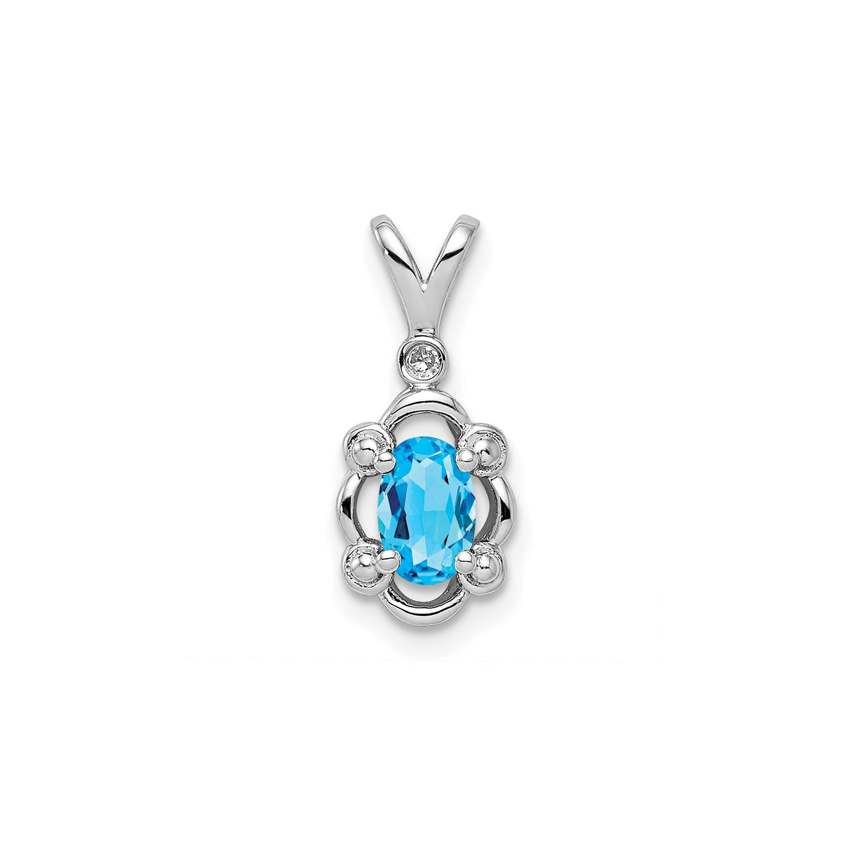 Sterling Silver Pendant with Swiss Blue Topaz and Diamond Accent, Open Scrollwork Design