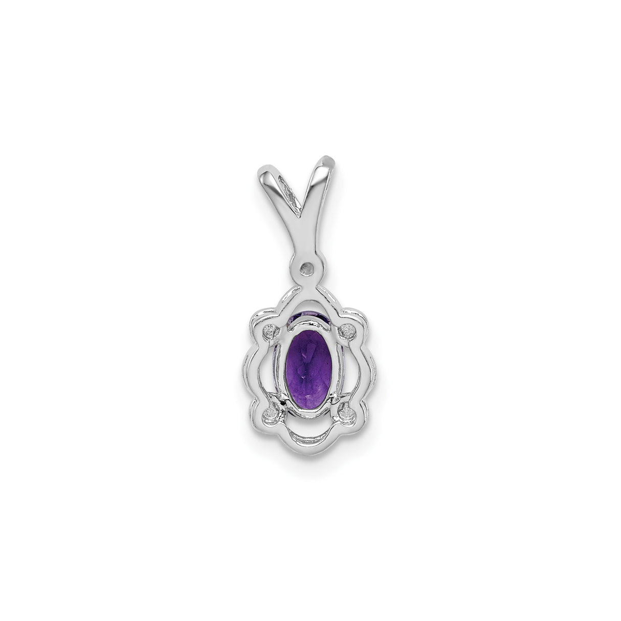 Sterling Silver Pendant with Oval Amethyst, Floral Scroll Design, Diamond Accent for Women