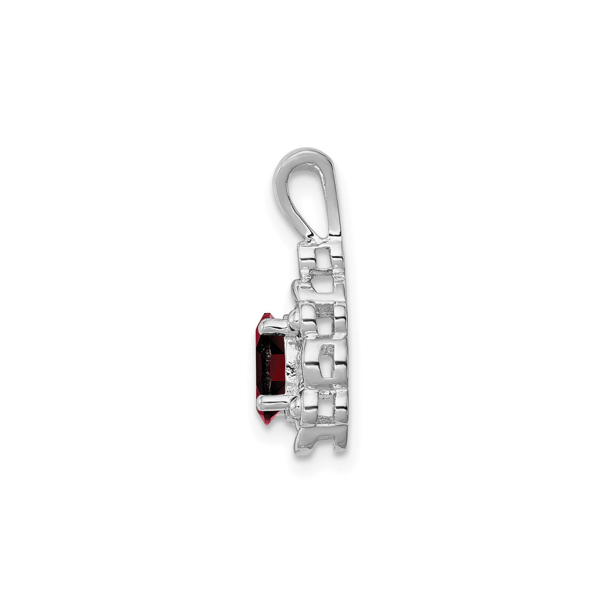 Sterling Silver Pendant with Garnet and Diamond Accents, Scrollwork Design, January Birthstone Jewelry