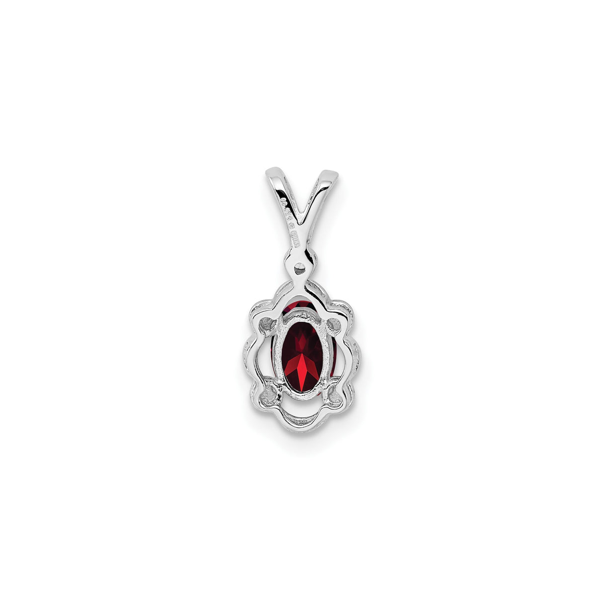 Sterling Silver Pendant with Garnet and Diamond Accents, Scrollwork Design, January Birthstone Jewelry