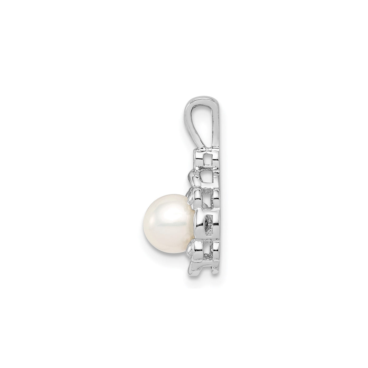 Sterling Silver Pendant with Cultured Freshwater Pearl and Diamond Accents, Floral Design