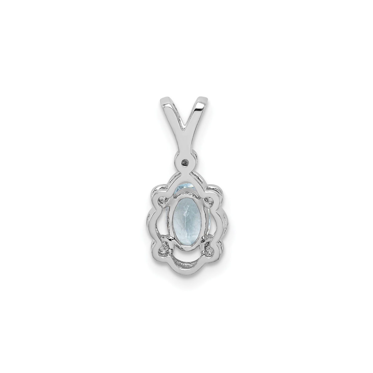 Sterling Silver Pendant with Aquamarine and Diamond, Filigree Scrollwork Design for Women