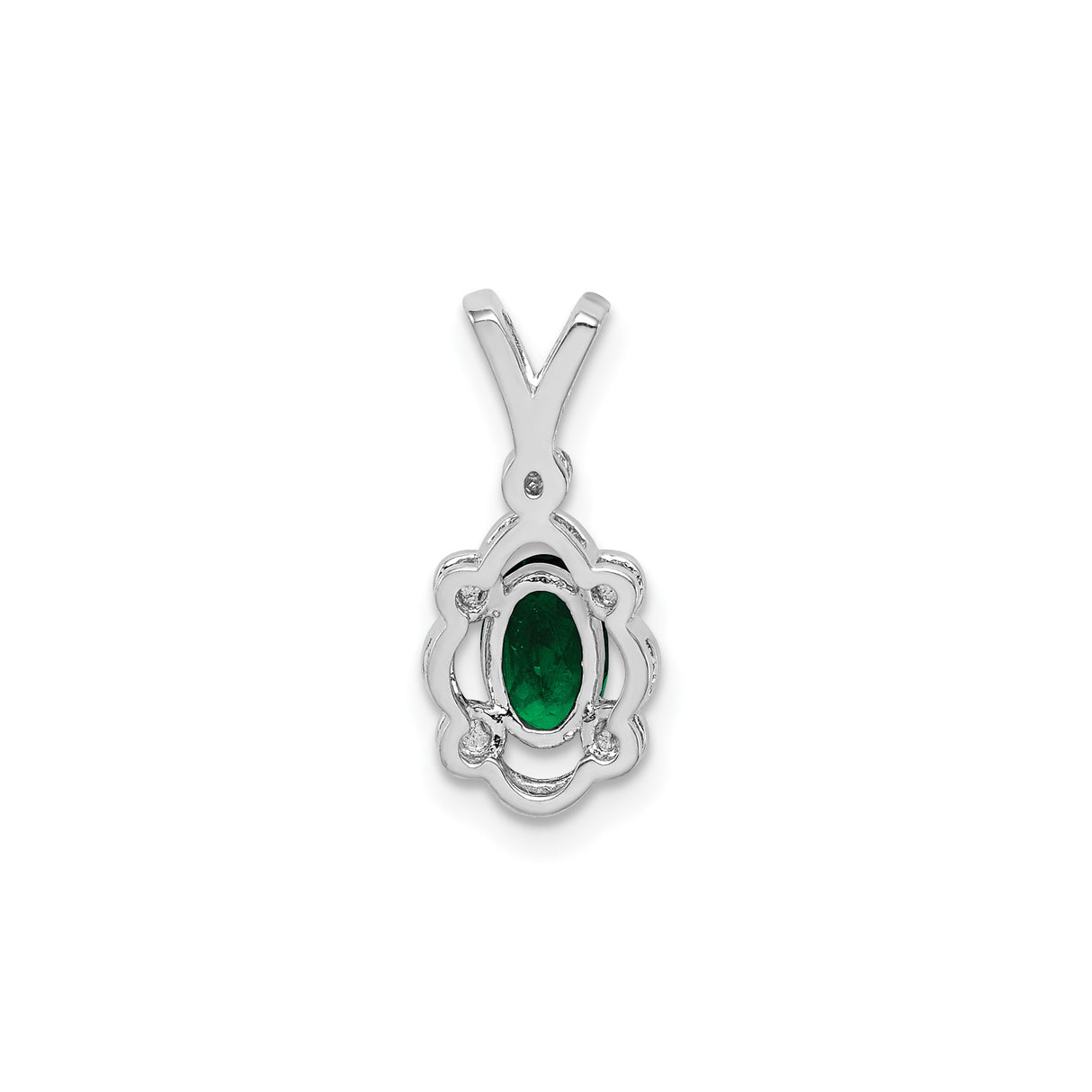 Sterling Silver Pendant with Lab Created Emerald and Diamond Accents, Vintage Scrollwork Design