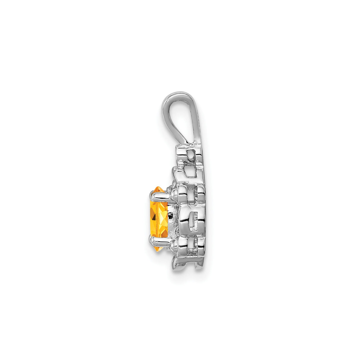 Sterling Silver Citrine Pendant with Diamond Accents, Floral-Inspired Frame for Women