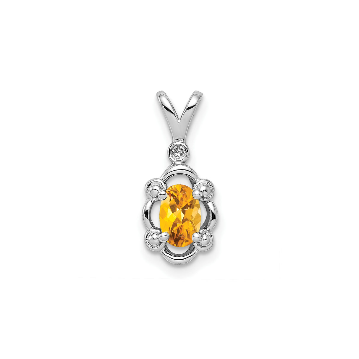 Sterling Silver Citrine Pendant with Diamond Accents, Floral-Inspired Frame for Women