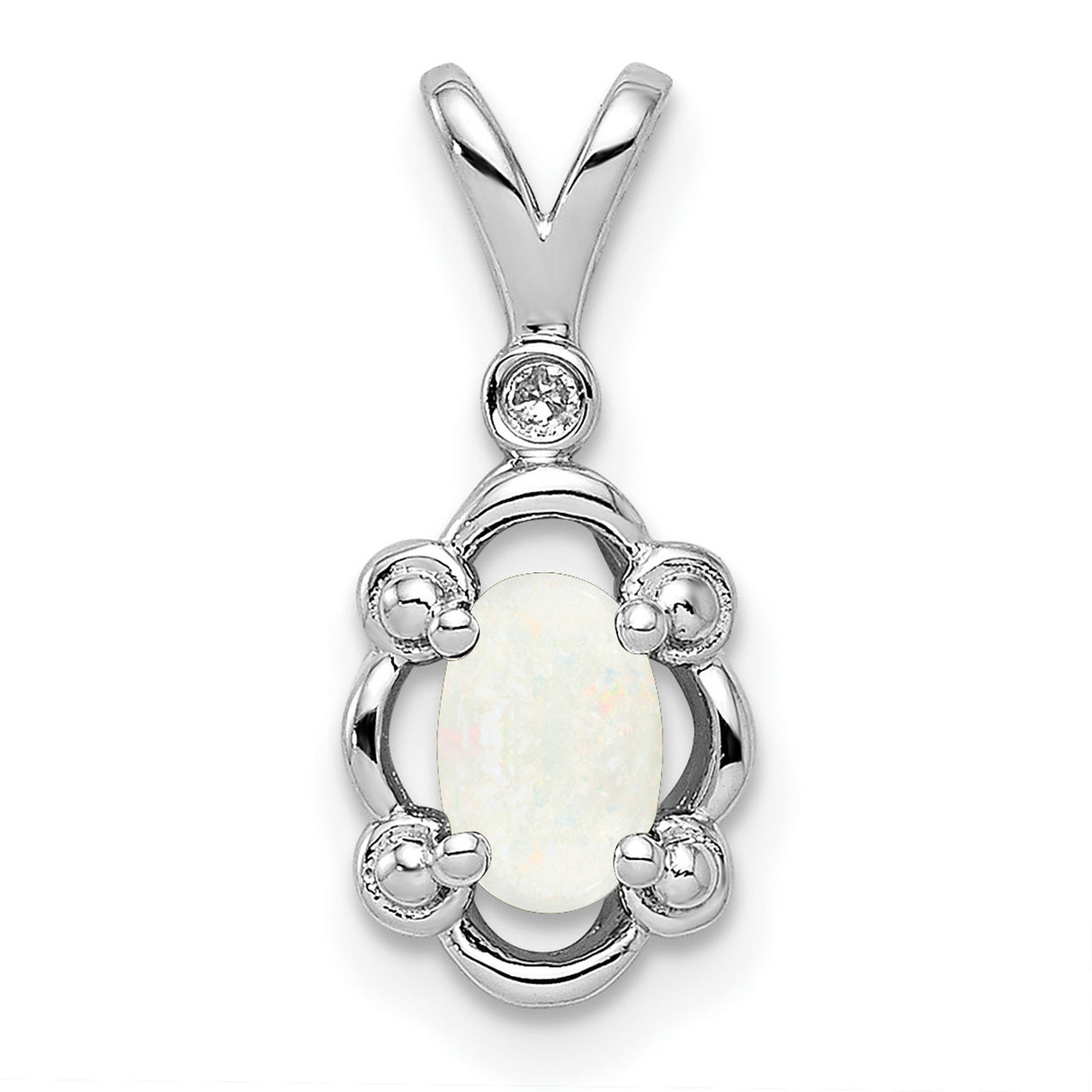 Sterling Silver Pendant with Lab Created Opal and Diamond Accent, Filigree Design for Women