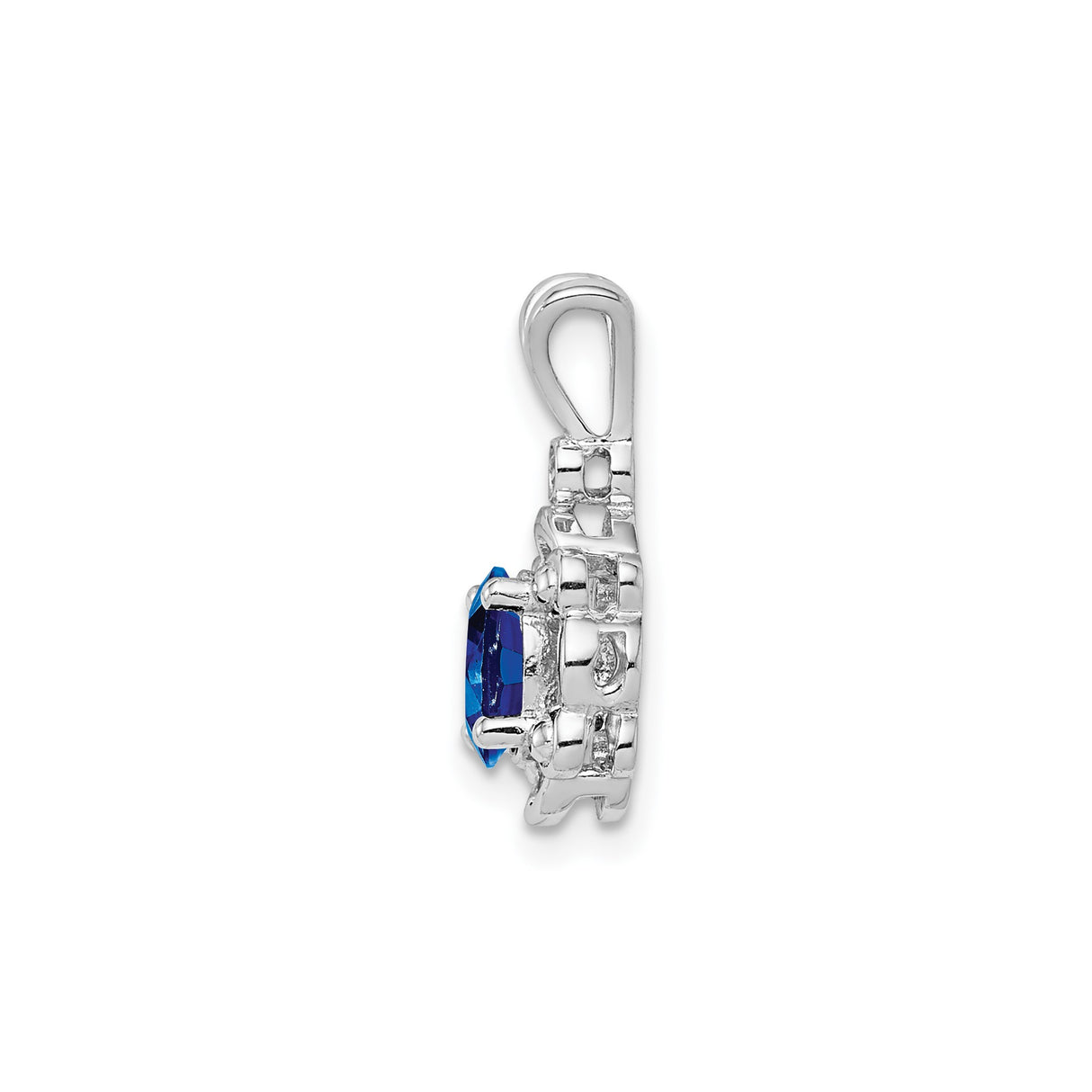 Sterling Silver Pendant with Lab Created Sapphire, Diamond Accent, Floral Filigree Design