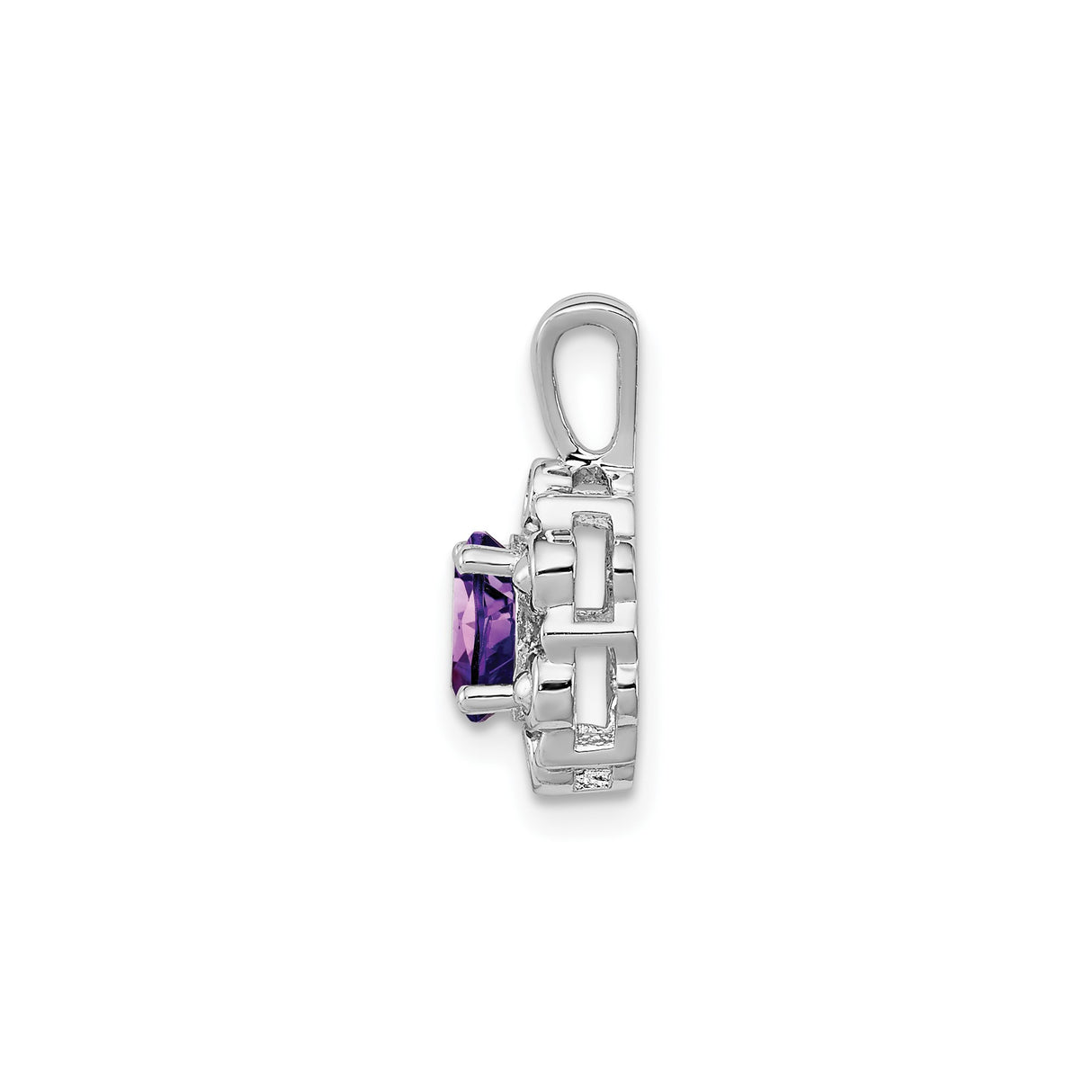 Sterling Silver Pendant with Oval Amethyst and Diamond Accents, Vintage-Inspired Openwork Design