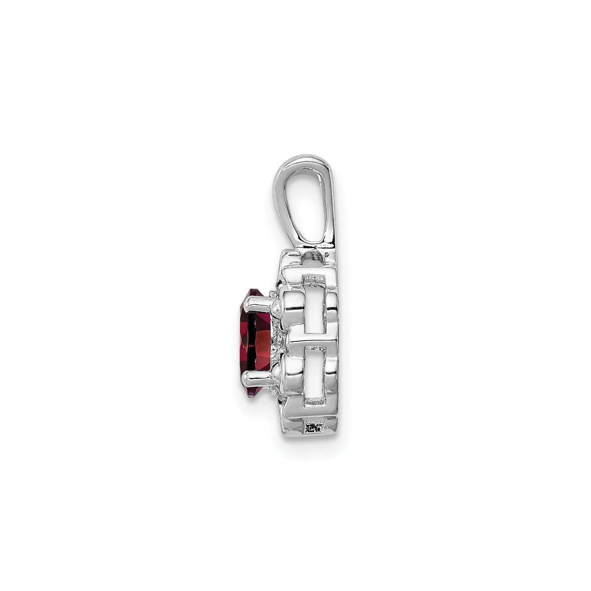 Sterling Silver Pendant with Oval Garnet and Diamond Accents, Vintage Inspired Design for Women
