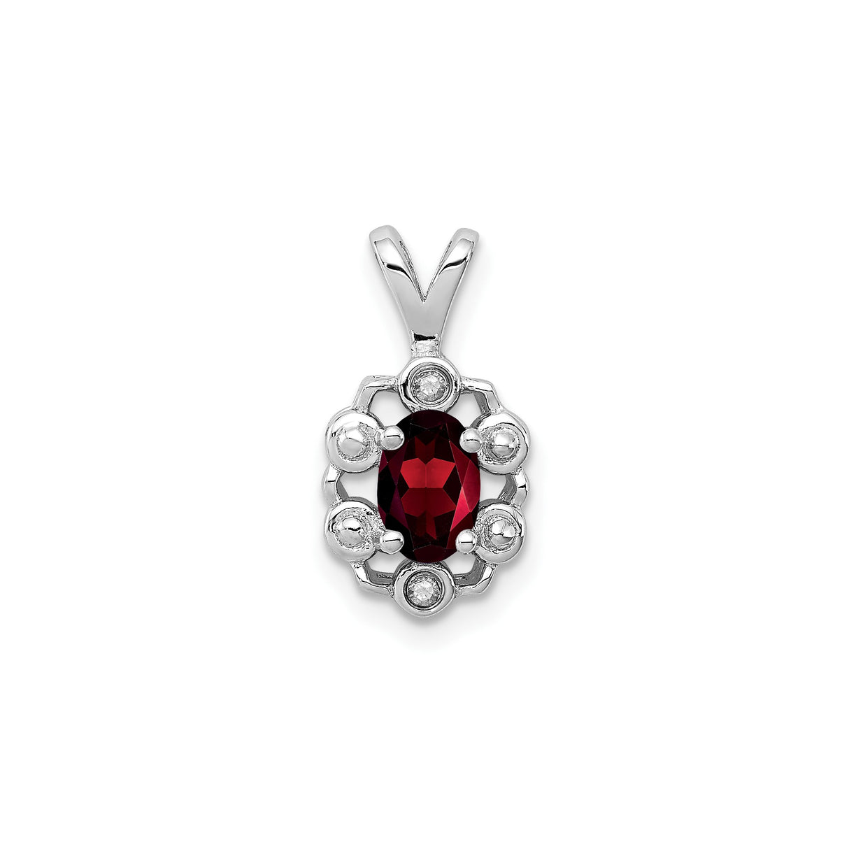 Sterling Silver Pendant with Oval Garnet and Diamond Accents, Vintage Inspired Design for Women