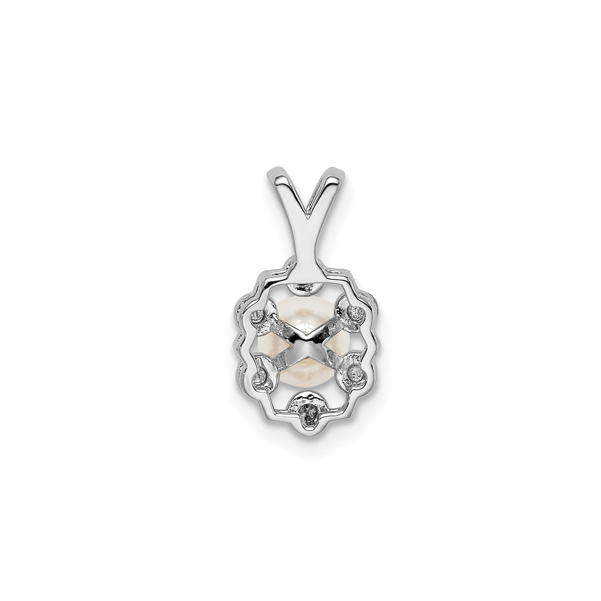 Sterling Silver Pendant with White Freshwater Pearl and Diamonds Floral Design