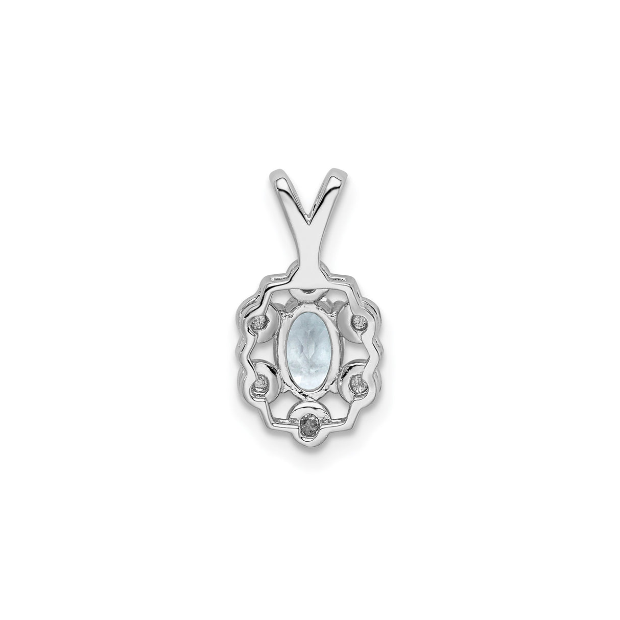 Sterling Silver Pendant with Oval Aquamarine and Diamond Accents, Ornate Openwork Design