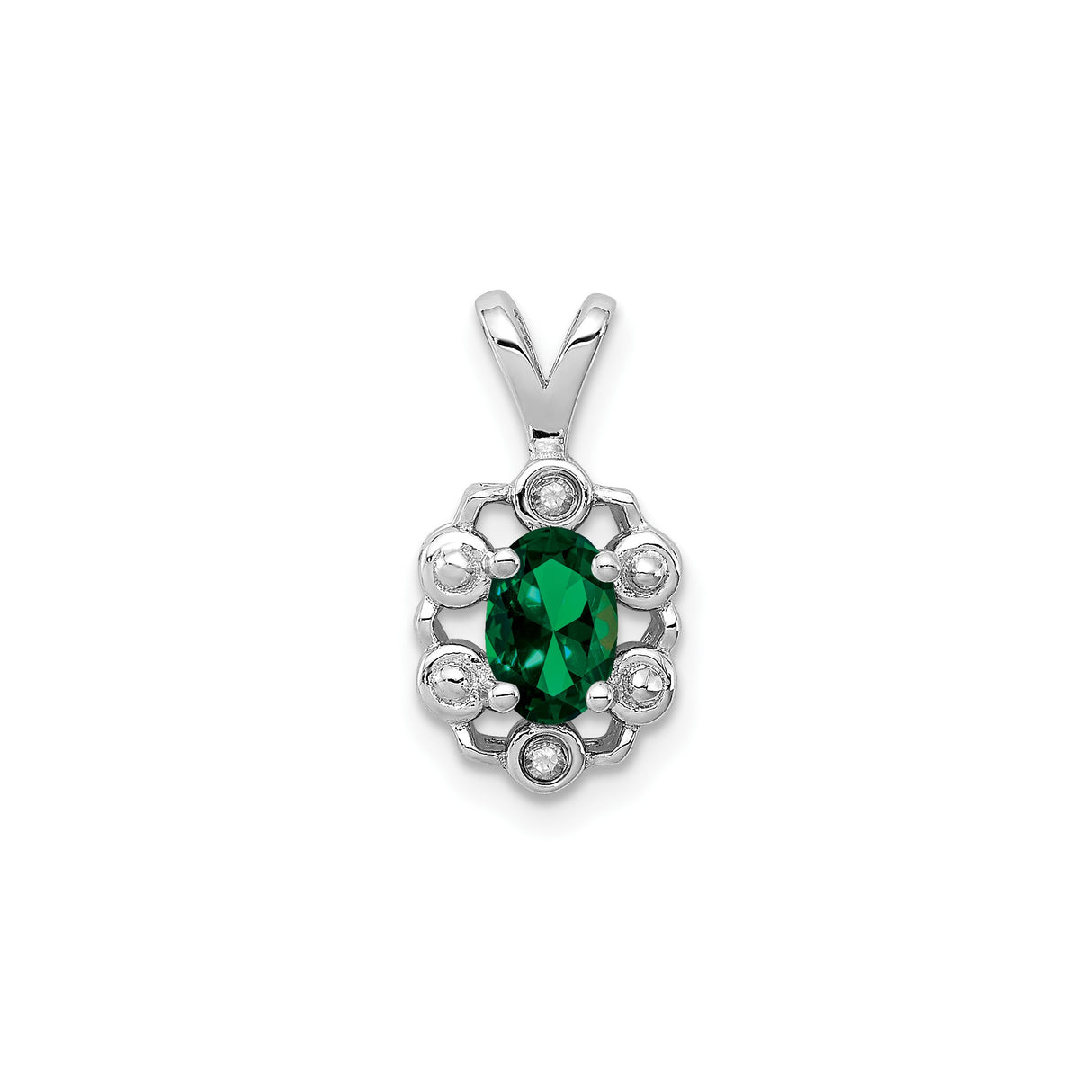 Sterling Silver Pendant with Lab Created Emerald and Diamond Accents, Filigree Design