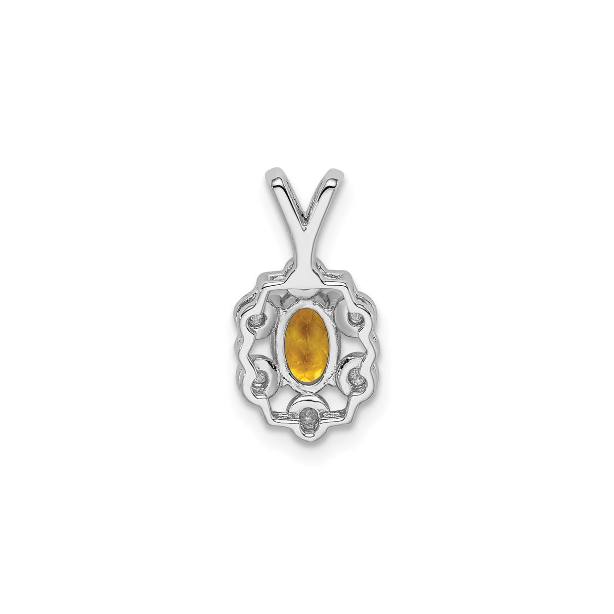 Sterling Silver Pendant with Oval Citrine, Openwork Design, Diamond Accents, November Birthstone