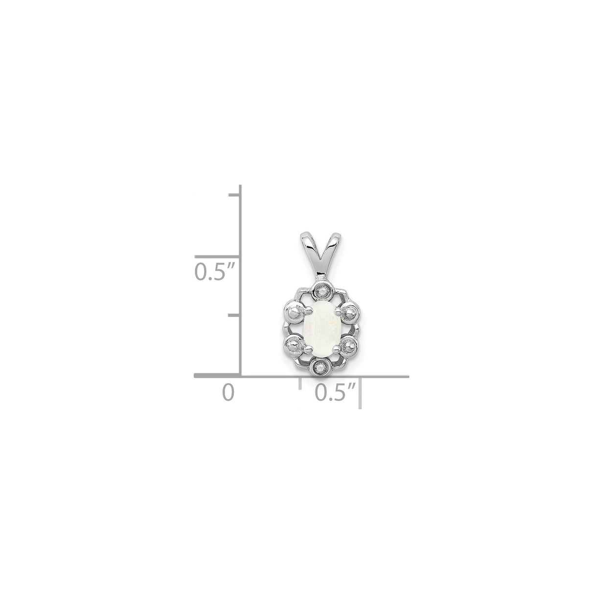 Sterling Silver Pendant with Oval Lab Created White Opal and Diamond Accents, Halo Floral Design