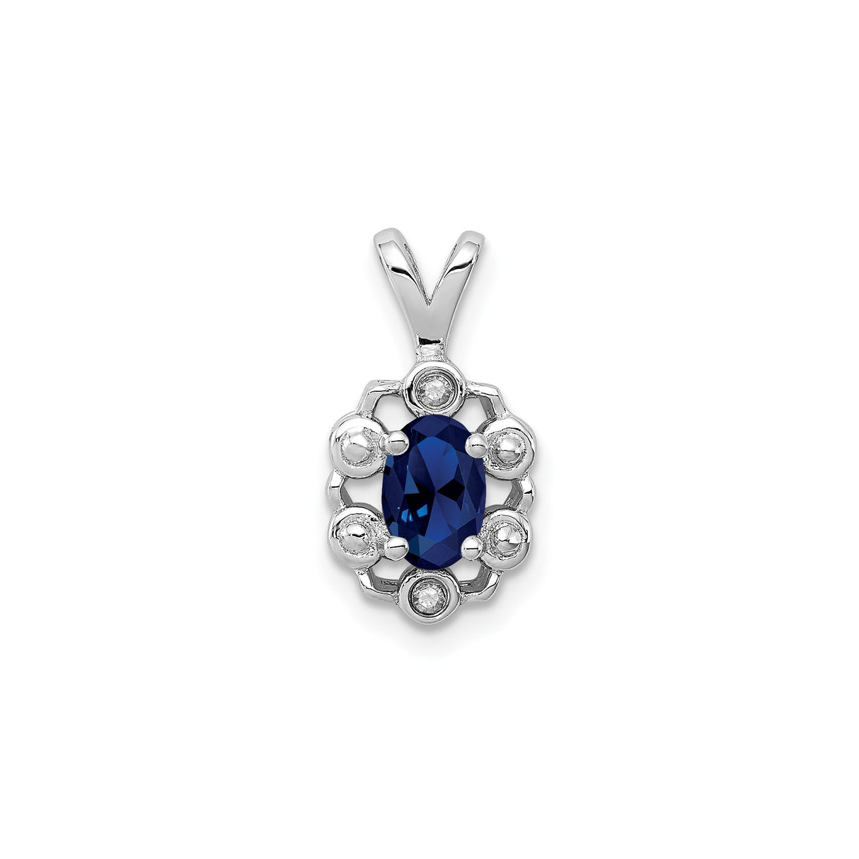 Sterling Silver Pendant with Lab Created Sapphire and Diamond Accents, Geometric Design