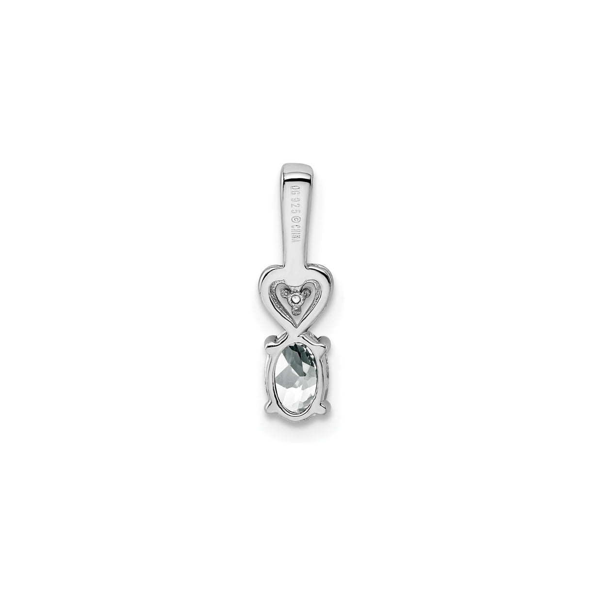 Sterling Silver Heart Pendant with Oval White Topaz and Diamond Accents
