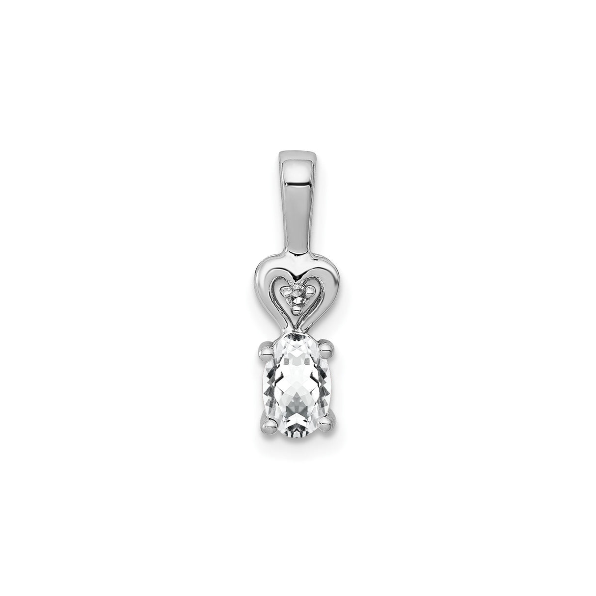 Sterling Silver Heart Pendant with Oval White Topaz and Diamond Accents