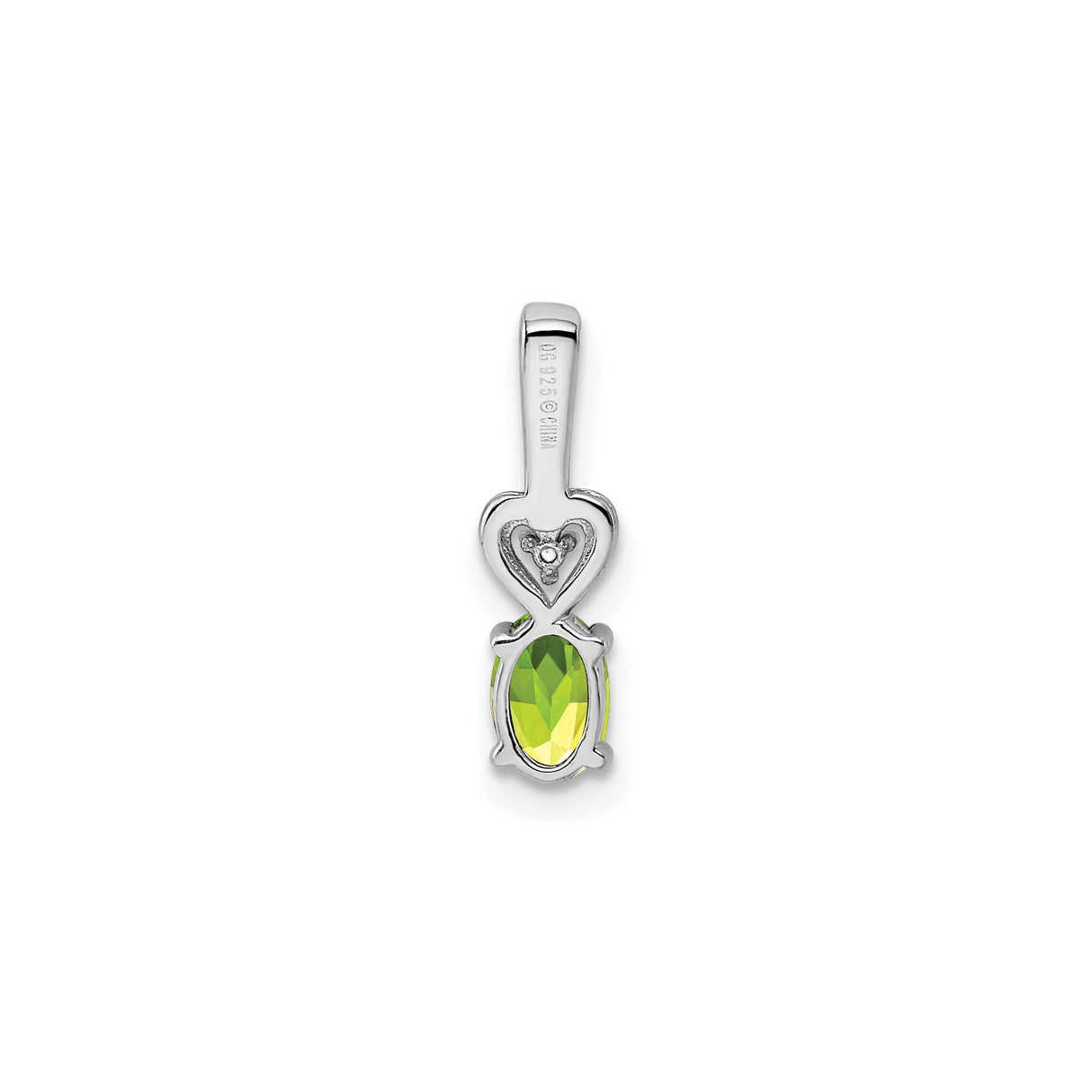 Sterling Silver Heart Pendant with Oval Peridot and Trio Diamond Accents, August Birthstone Jewelry