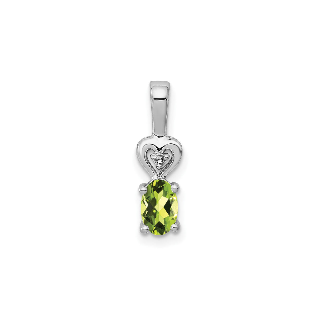 Sterling Silver Heart Pendant with Oval Peridot and Trio Diamond Accents, August Birthstone Jewelry