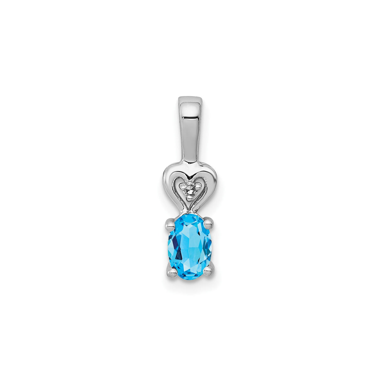 Sterling Silver Heart Pendant with Swiss Blue Topaz and Diamond Accents