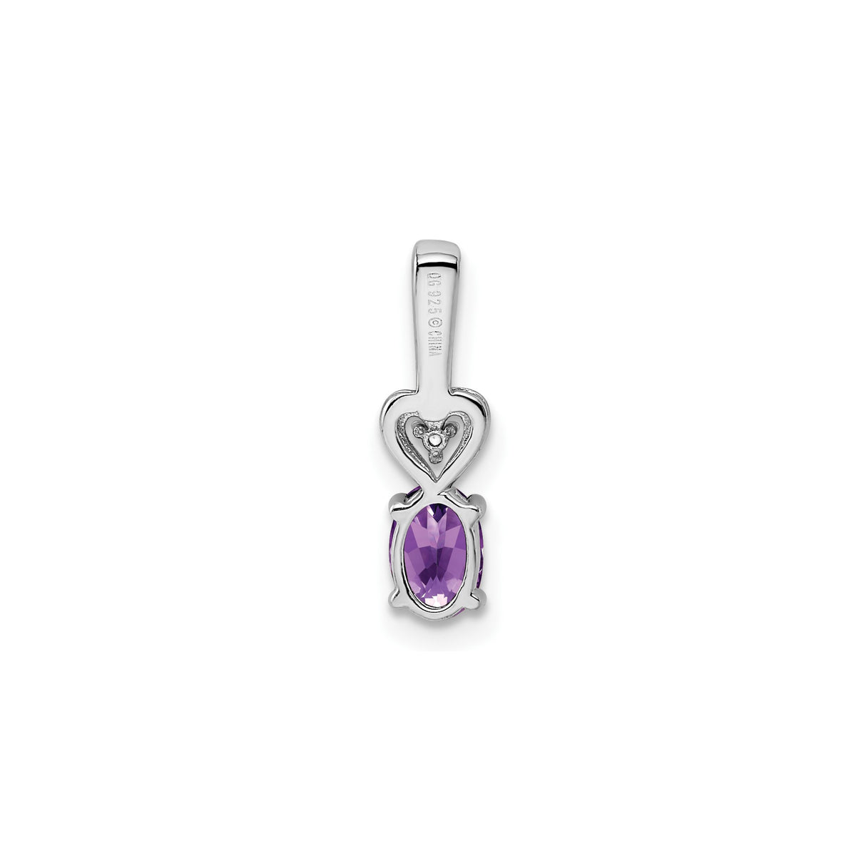 Sterling Silver Heart Pendant with Oval Amethyst and Diamond Accent